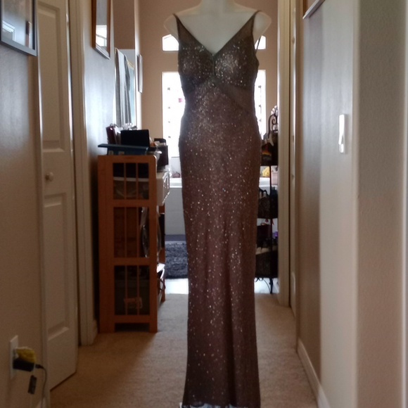 Vintage Scala champagne silk sequin long gown size medium - Picture 1 of 17